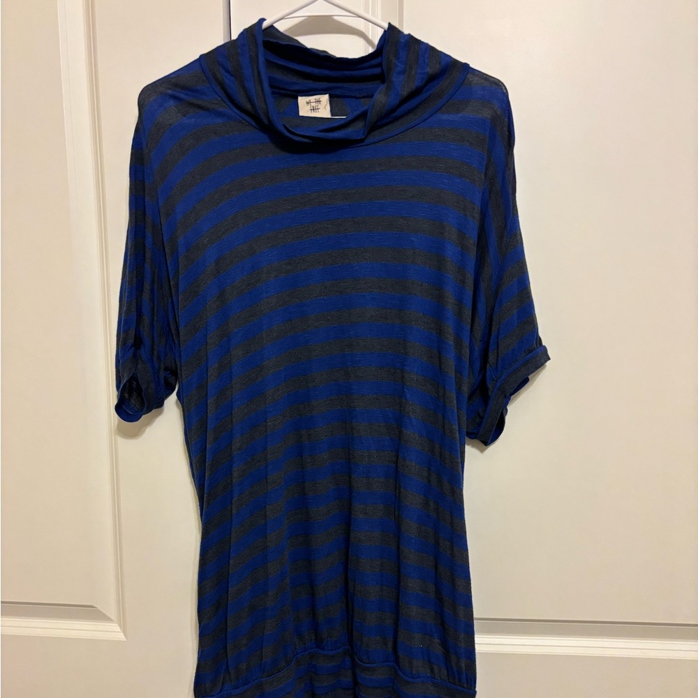 WE THE FREE Mock Neck Blue Gray Striped Tunic